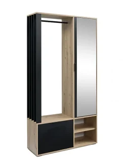 Meuble d'entrée EMILIO coloris chêne artisan et noir 100x33 H.189,4 cm
