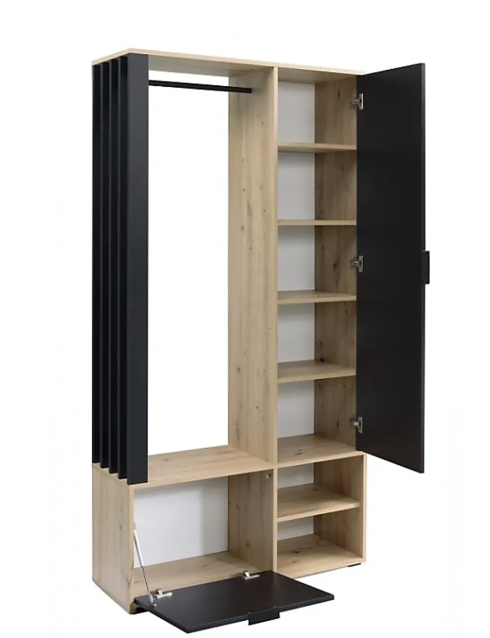 Meuble d'entrée EMILIO coloris chêne artisan et noir 100x33 H.189,4 cm