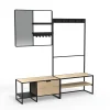 Meuble d'entrée en métal noir et bois 5 patères banc et miroir l. 180 cm Homesight Wilko