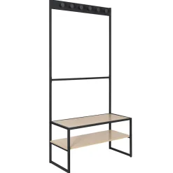 Meuble d'entrée en métal noir et bois 5 patères 2 tablettes l. 90 cm Homesight Trevor