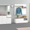 Meuble d'entrée Ezio, entrée multifonction moderne, casier polyvalent pour hall d'entrée, 120x30h100 cm, blanc brillant et érable