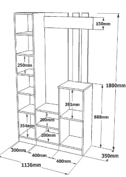 Meuble d'entrée Fernand, Crochet d'entrée, Composition pour l'atrium, Console de rangement multifonction, 114x35 h180 cm, Blanc