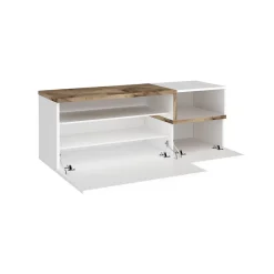 Meuble d'entrée Flavio, entrée multifonction moderne, casier polyvalent pour hall d'entrée, 120x40h54 cm, blanc brillant et érable