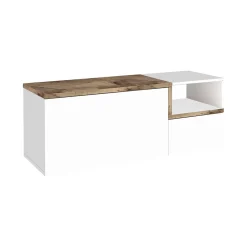 Meuble d'entrée Flavio, entrée multifonction moderne, casier polyvalent pour hall d'entrée, 120x40h54 cm, blanc brillant et érable