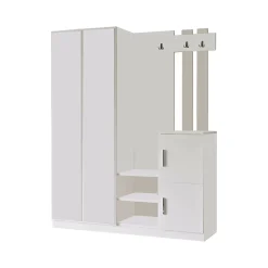 Meuble d'entrée Hene, Crochet d'entrée, Composition pour l'atrium, Console de rangement multifonction, 147x38 h180 cm, Blanc