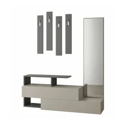 Meuble d'entrée Himalia, Crochet d'entrée, Console de rangement multifonction, 137x35h55 cm, Taupe et Anthracite
