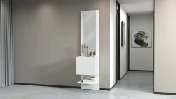 Meuble d'entrée Ivana, Armoire multifonctionnelle avec miroir, Étagère à chaussures avec 1 porte, 45x35h190 cm, Blanc