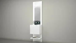 Meuble d'entrée Ivana, Armoire multifonctionnelle avec miroir, Étagère à chaussures avec 1 porte, 45x35h190 cm, Blanc