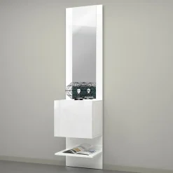 Meuble d'entrée Ivana, Armoire multifonctionnelle avec miroir, Étagère à chaussures avec 1 porte, 45x35h190 cm, Blanc