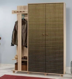 Meuble d'entrée Liana, Crochet d'entrée, Composition pour l'atrium, Console de rangement multifonction, 135x36h194 cm, Chêne