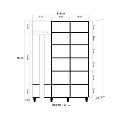 Meuble d'entrée Liana, Crochet d'entrée, Composition pour l'atrium, Console de rangement multifonction, 135x36h194 cm, Chêne