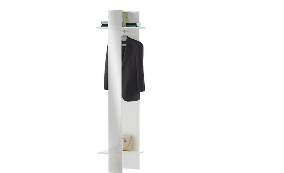 Meuble d'entrée Maura, Armoire multifonctionnelle, Cintre mural avec miroir, 50x35h190 cm, Blanc