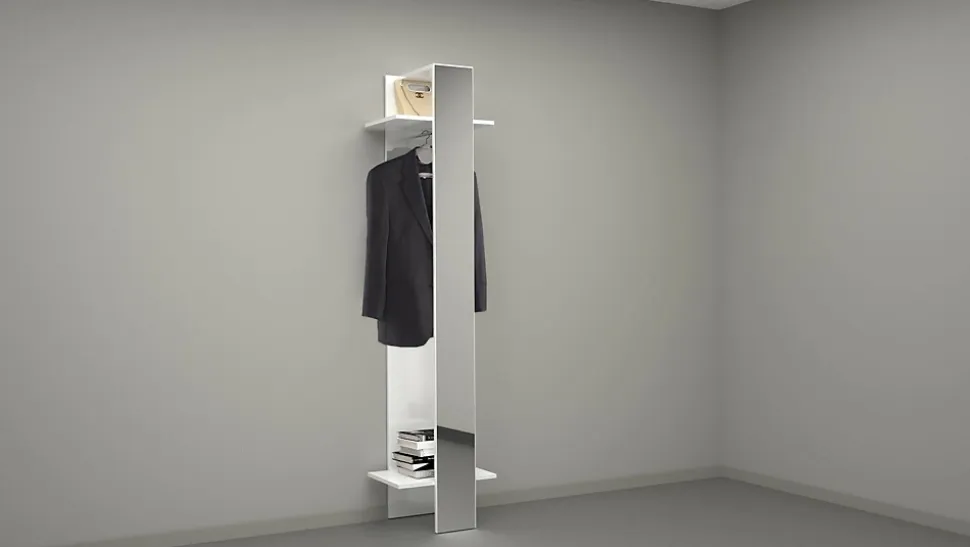Meuble d'entrée Maura, Armoire multifonctionnelle, Cintre mural avec miroir, 50x35h190 cm, Blanc