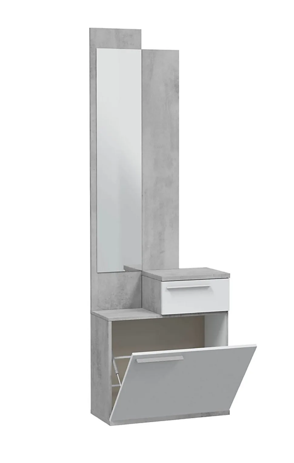 Meuble d'entrée, meuble de rangement coloris gris cendre, blanc brillant - longueur 61 x hauteur 185 x profondeur 28 cm