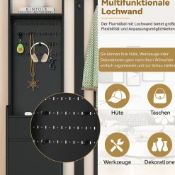 Meuble d'entrée Moderne avec Banc de Rangement et 4 Patères - Portemanteau Multifonction avec Panneau Mural - Noir - 100x35x180 cm