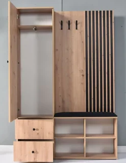 Meuble d'entrée MODERNO coloris chêne artisan 128,5x30 H.195,5 cm