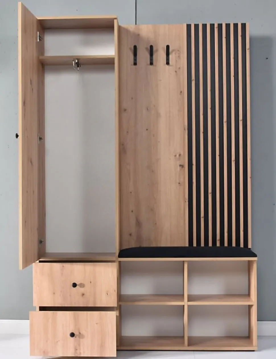 Meuble d'entrée MODERNO coloris chêne artisan 128,5x30 H.195,5 cm