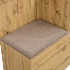 Meuble D'entrée Multifonction 110 Cm - Miroir, Coussin, Rangement Intégré - Brun