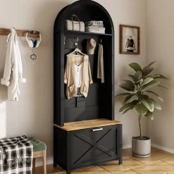 Meuble D'entrée Multifonction,Rangement Chaussures, Manteaux - Mdf Et Pieds Métal,noir
