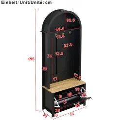 Meuble D'entrée Multifonction,Rangement Chaussures, Manteaux - Mdf Et Pieds Métal,noir