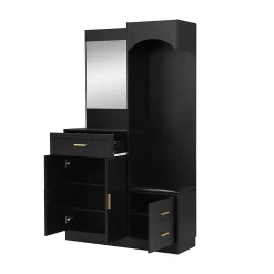 Meuble D'entrée Multifonction - Miroir, Rangement Intégré - Moderne Et Pratique,noir