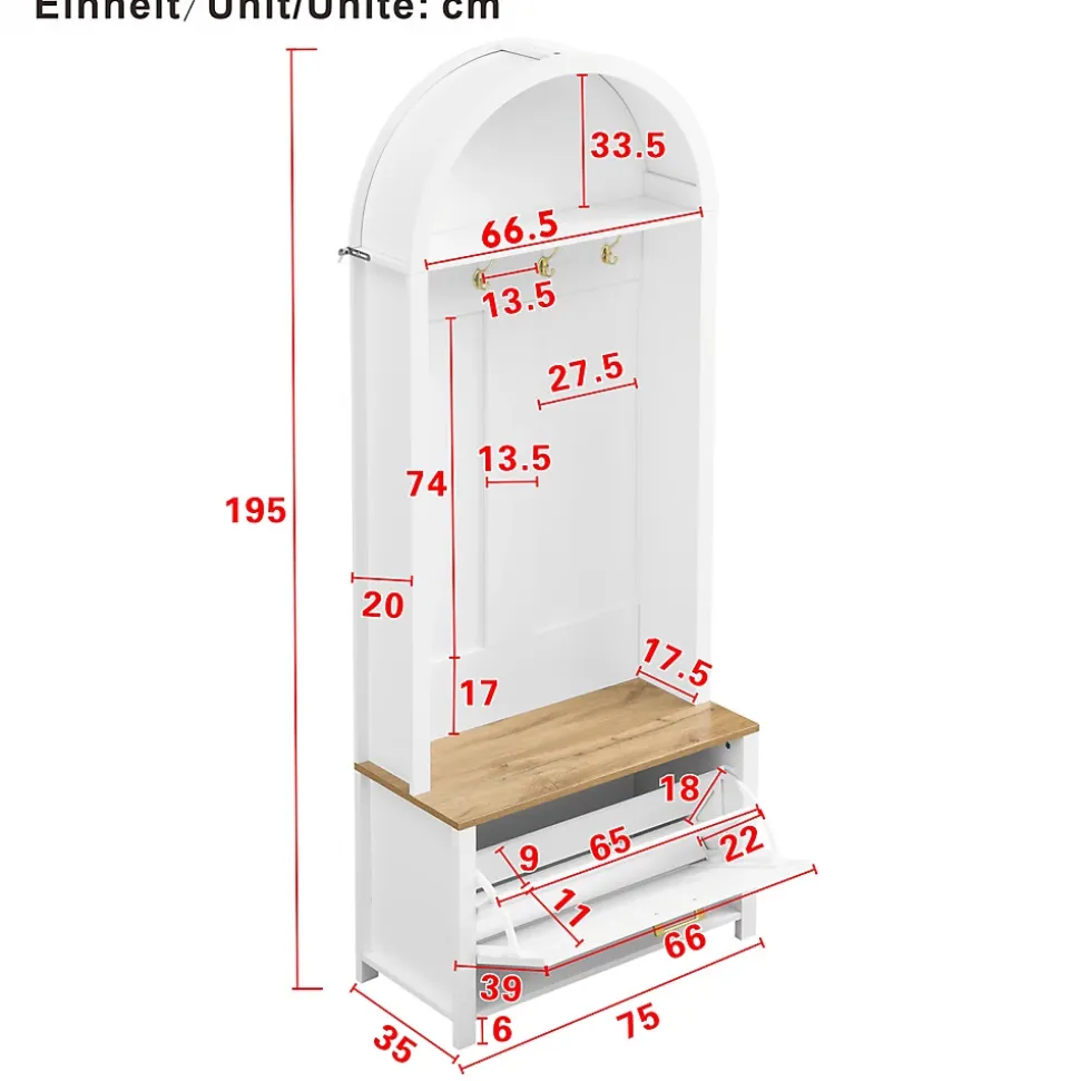 Meuble D'entrée Multifonction , Rangement Chaussures, Manteaux , Mdf Et Pieds Métal,blanc