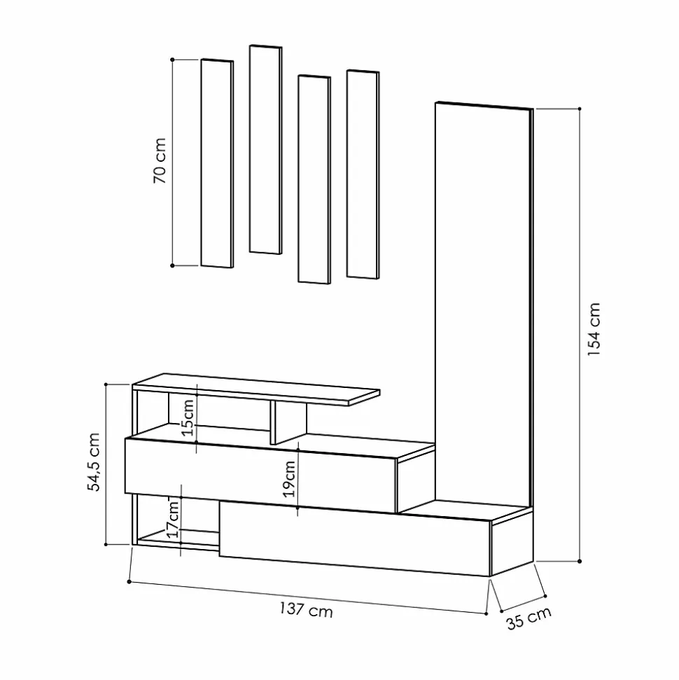 Meuble d'entrée Ofel, Crochet d'entrée, Composition pour l'atrium, Console de rangement multifonction, 137x35 h55 cm, Blanc