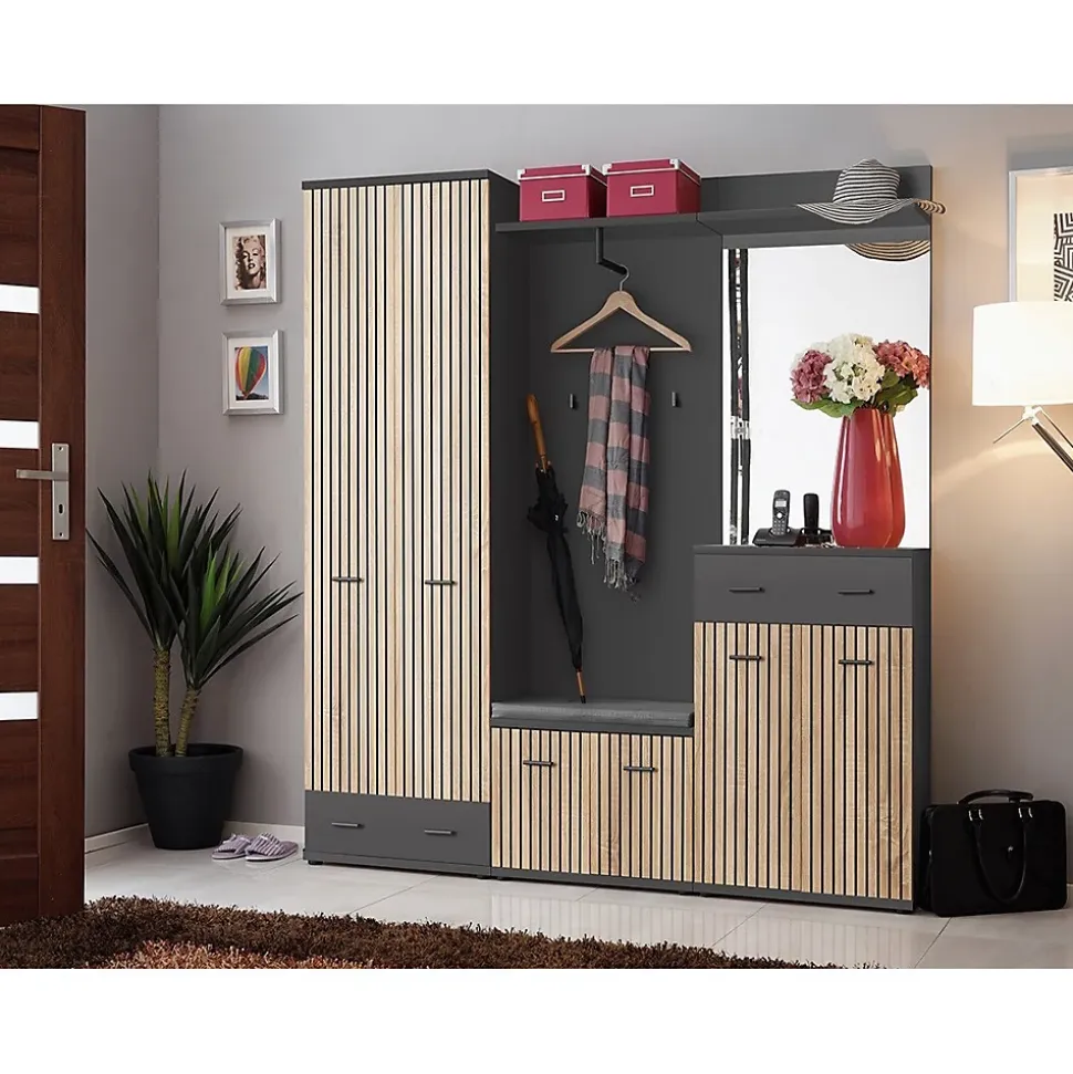 Meuble dentrée POLO Armoire, meuble à chaussures, commode, miroir, penderie