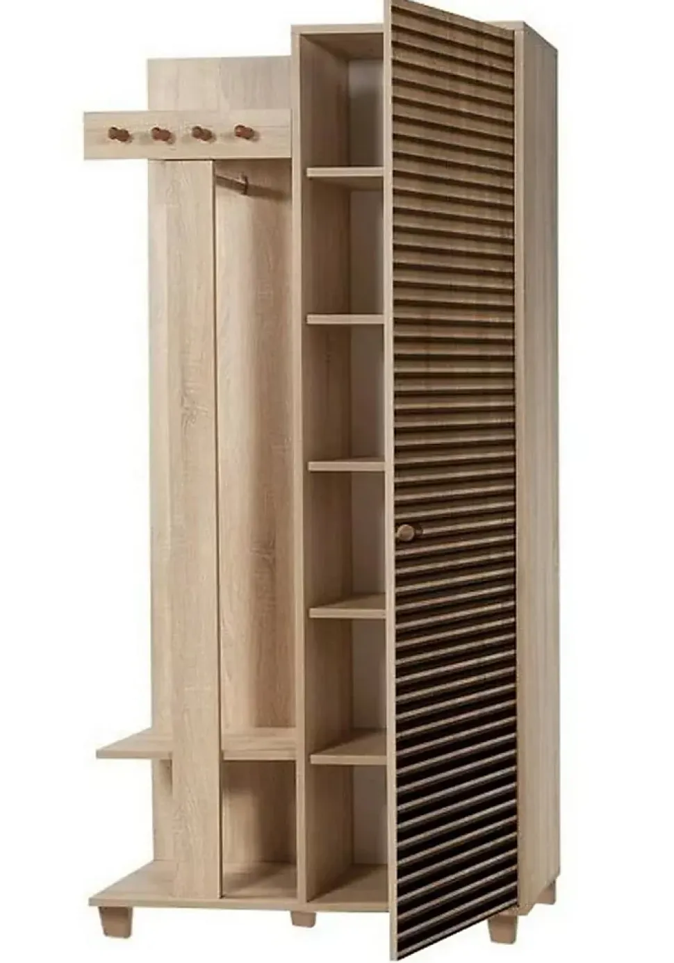 Meuble d'entrée Savina, Crochet d'entrée, Composition pour l'atrium, Console de rangement multifonction, 90x36h194 cm, Chêne