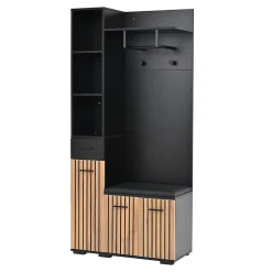 Meuble d'entrée 119,5x40x180 cm - Vestiaire avec 5 Portes, 4 Tiroirs et LED Multicolore - MDF et Acrylique - Noir