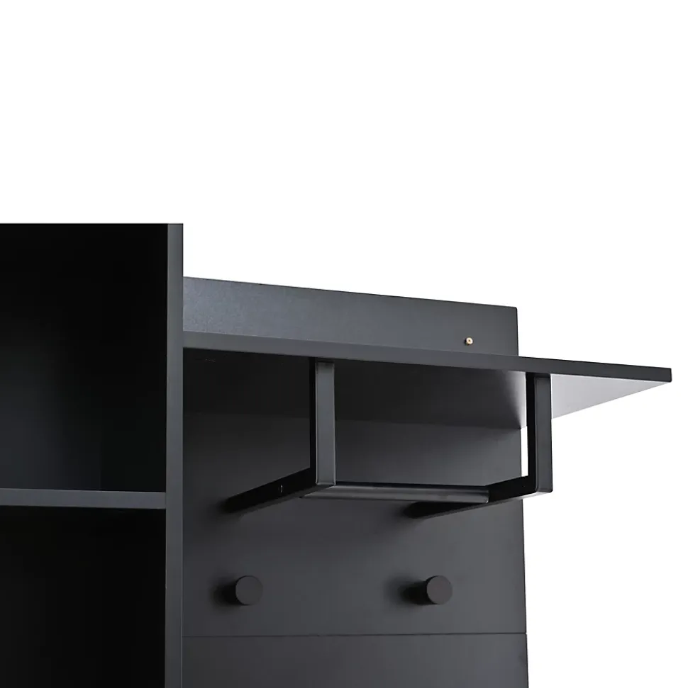 Meuble d'entrée 119,5x40x180 cm - Vestiaire avec 5 Portes, 4 Tiroirs et LED Multicolore - MDF et Acrylique - Noir