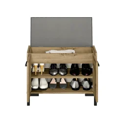 Meuble entree porte-manteau et banc à chaussures 2 portes Liora Bois et Noir