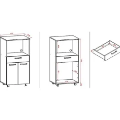 Meuble Micro-Onde Blanc Mobile 2 Portes 1 Tiroir L 61 H 117.5 P 48.8 cm - L 61 x l 48.8 x H 117.5 cm