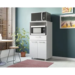 Meuble Micro-Onde Blanc Mobile 2 Portes 1 Tiroir L 61 H 117.5 P 48.8 cm - L 61 x l 48.8 x H 117.5 cm