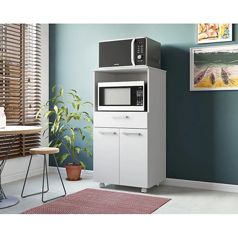 Meuble Micro-Onde Blanc Mobile 2 Portes 1 Tiroir L 61 H 117.5 P 48.8 cm - L 61 x l 48.8 x H 117.5 cm