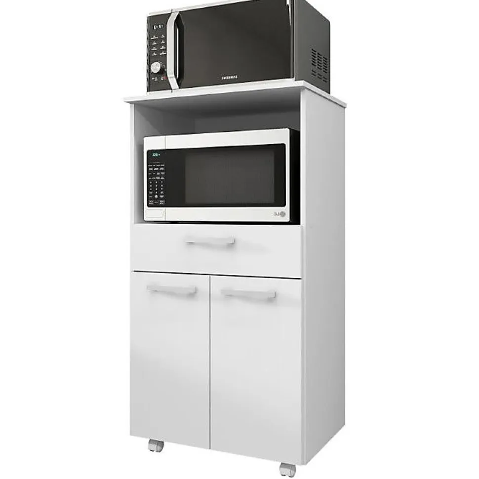 Meuble Micro-Onde Blanc Mobile 2 Portes 1 Tiroir L 61 H 117.5 P 48.8 cm - L 61 x l 48.8 x H 117.5 cm