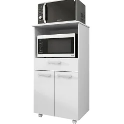 Meuble Micro-Onde Blanc Mobile 2 Portes 1 Tiroir L 61 H 117.5 P 48.8 cm - L 61 x l 48.8 x H 117.5 cm