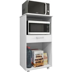Meuble Micro-Onde Blanc Mobile 2 Portes 1 Tiroir L 61 H 117.5 P 48.8 cm - L 61 x l 48.8 x H 117.5 cm
