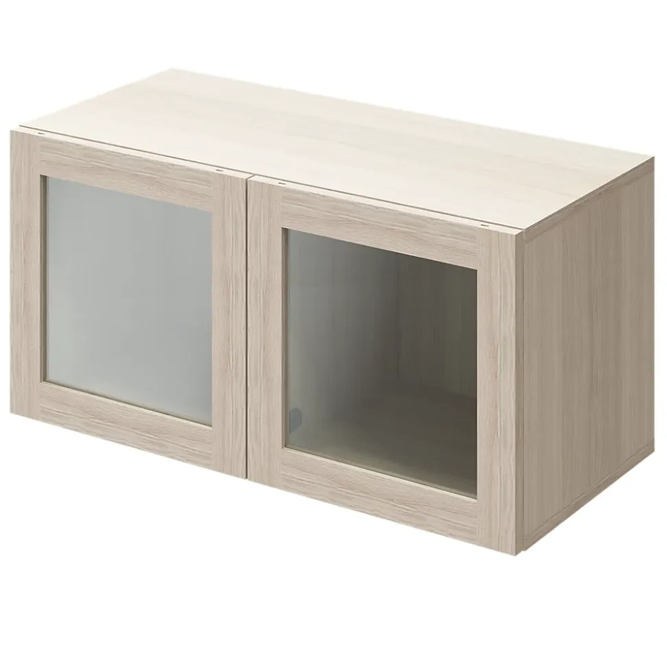 Meuble mural portes battantes vitrées effet chêne GoodHome Atomia H. 37,5 x L. 75 x P. 37 cm