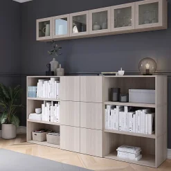Meuble mural portes battantes vitrées effet chêne GoodHome Atomia H. 37,5 x L. 75 x P. 37 cm