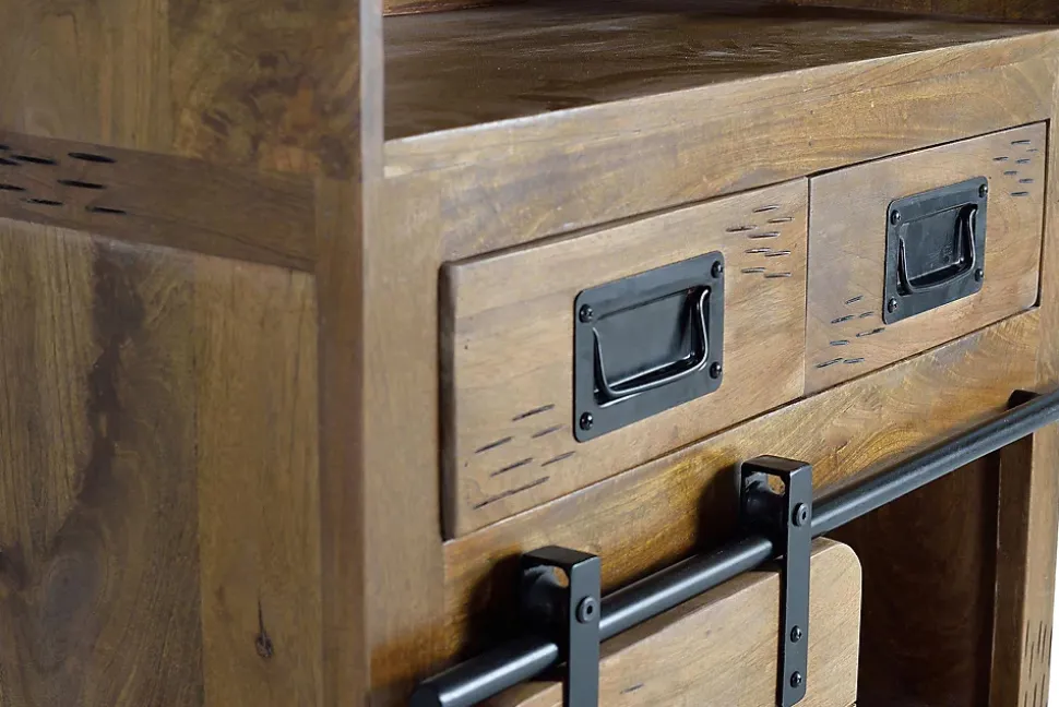 Meuble porte-bouteilles en bois de manguier et metal