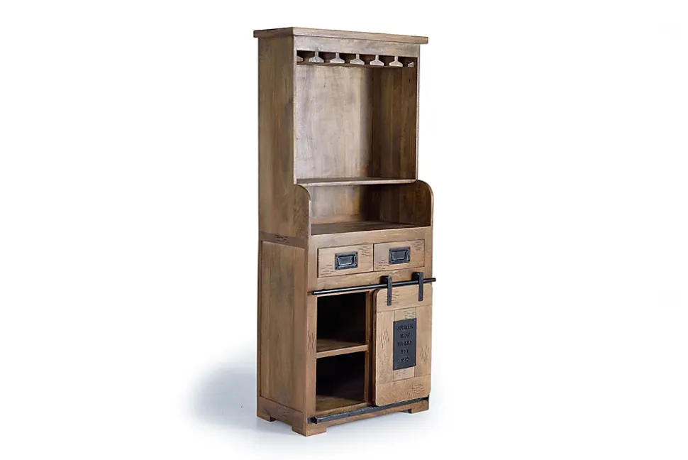Meuble porte-bouteilles en bois de manguier et metal