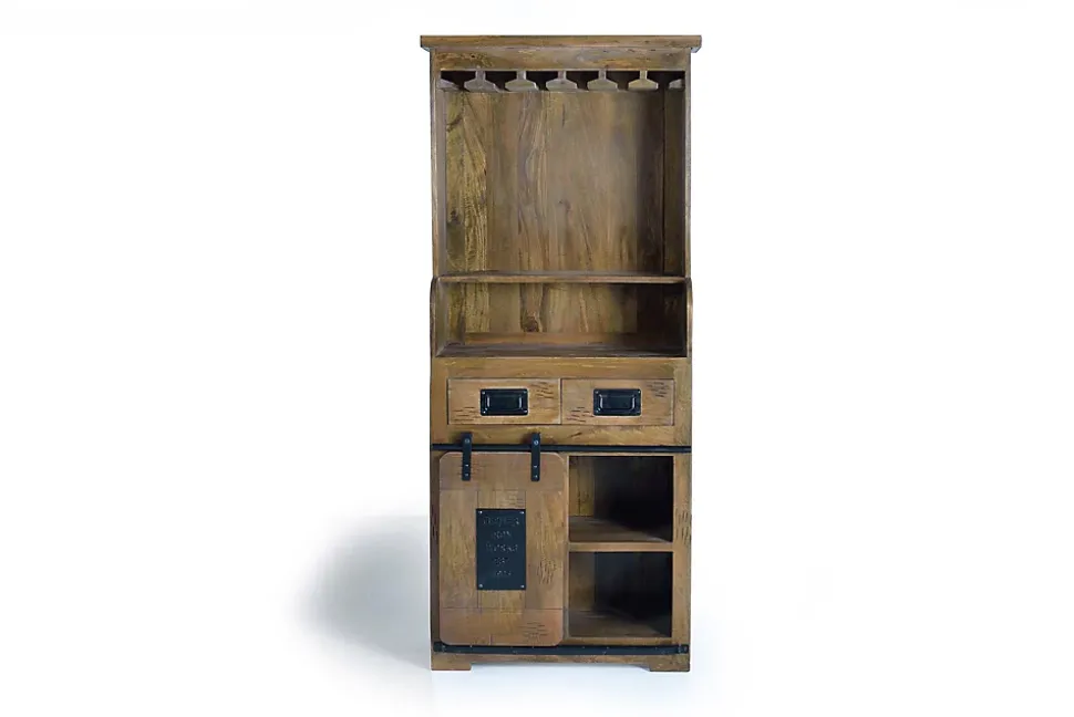 Meuble porte-bouteilles en bois de manguier et metal