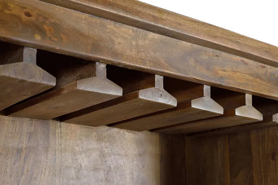 Meuble porte-bouteilles en bois de manguier et metal