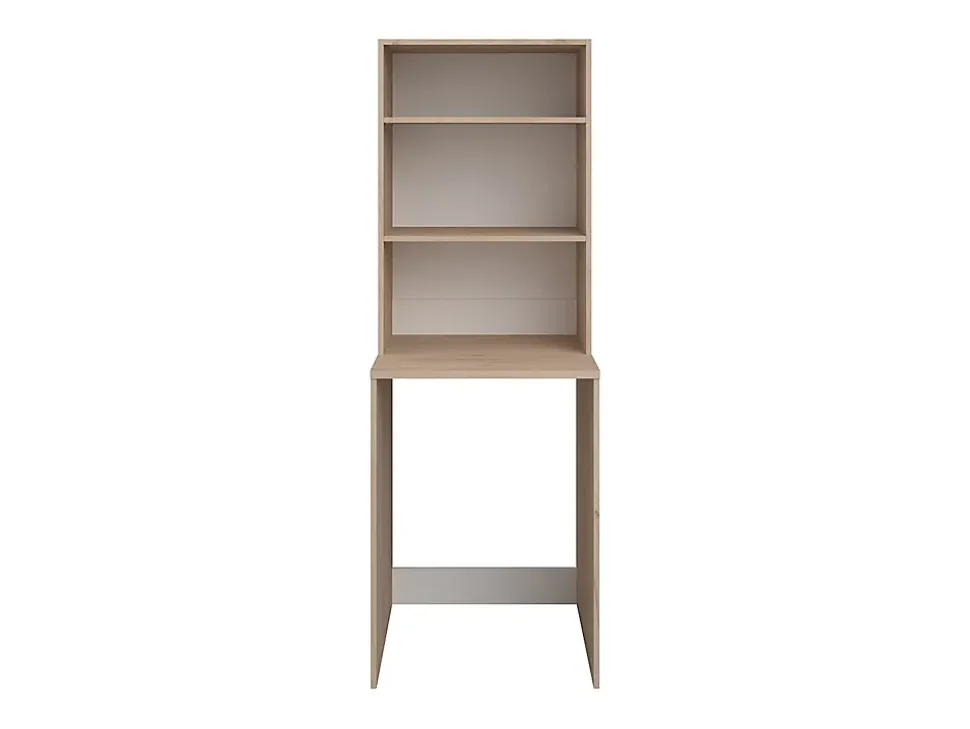 Meuble pour 2 machines à laver avec étagères, penderie et placards - Naturel clair et blanc - L176 x H184 x P66 cm - ERKANO