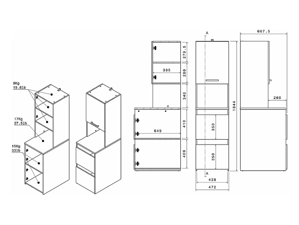 Meuble pour machine à laver avec étagères et placards - Naturel clair et blanc - L111 x H184 cm - ERKANO
