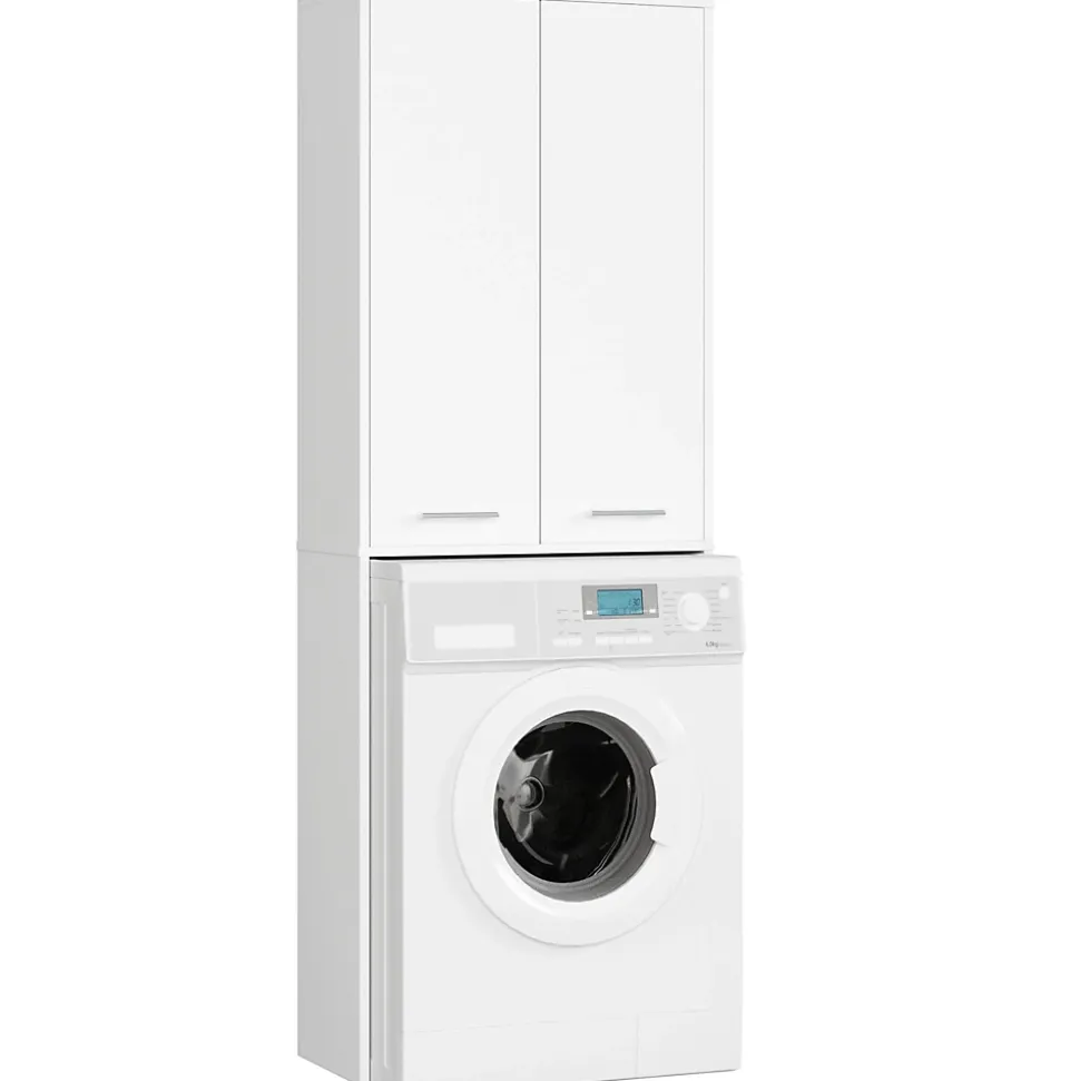 Meuble pour machine à laver AKORD FIN Blanche 64 cm 2 portes façade Blanche 4 étagères 64x30x180 cm
