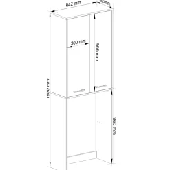 Meuble pour machine à laver AKORD FIN Blanche 64 cm 2 portes façade Blanche 4 étagères 64x30x180 cm