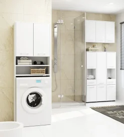 Meuble pour machine à laver AKORD FIN Blanche 64 cm 2 portes façade Blanche 4 étagères 64x30x180 cm