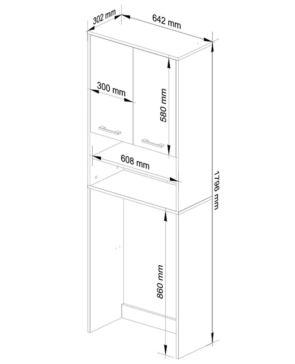 Meuble pour machine à laver AKORD FIN Blanche 64 cm 2 portes façade Blanche 4 étagères 64x30x180 cm